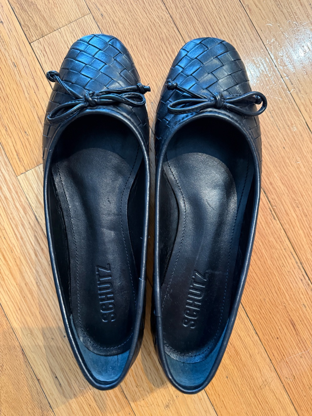 SCHUTZ Black Woven Bow Ballet Flats